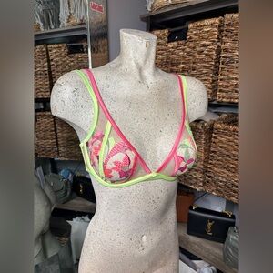 For Love and Lemons neon Floral Lace Bra - Pink and Green 36B